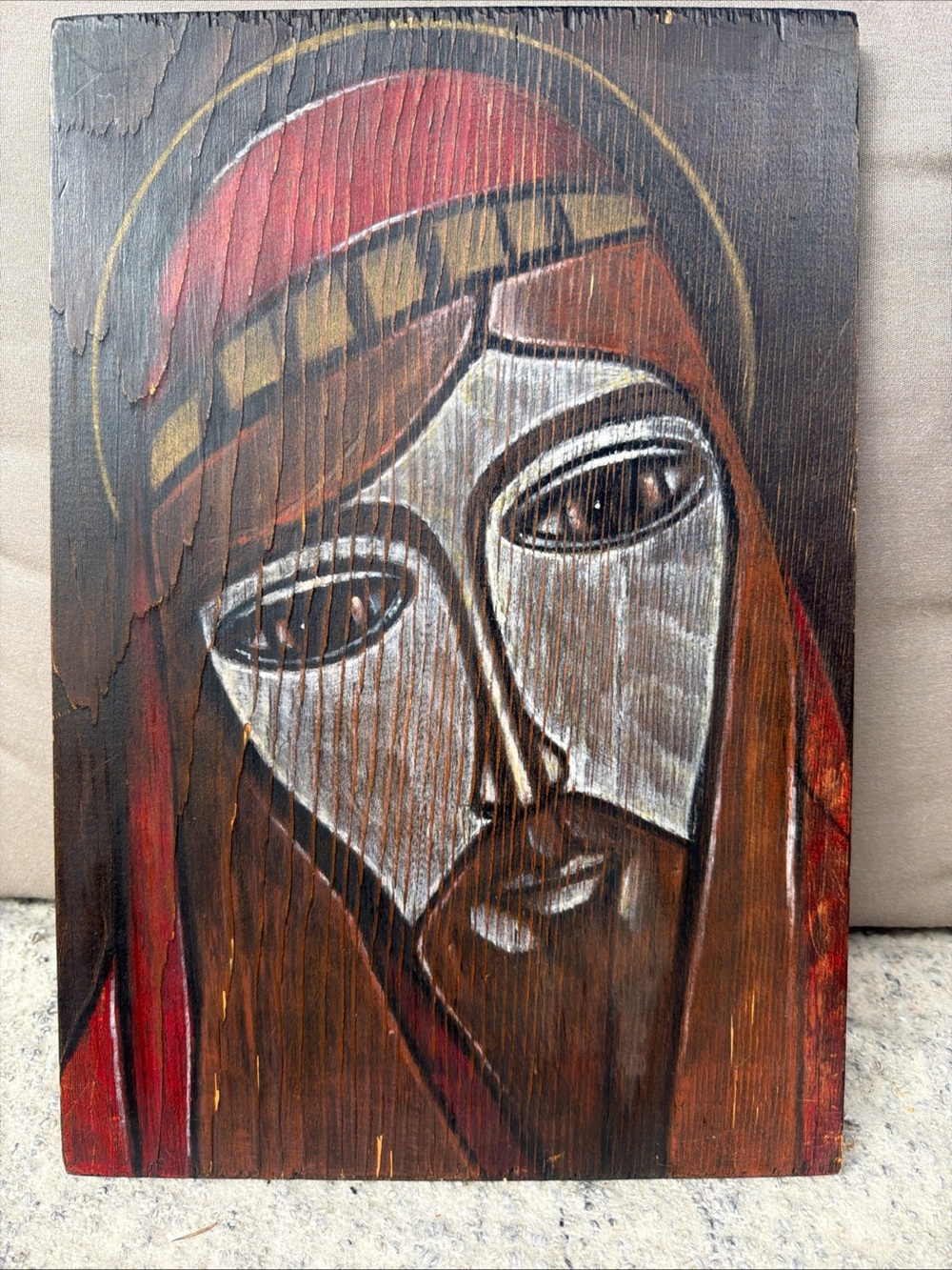 Vintage Michael Provard artwork on wood, Christ, Byzantine iconograph signed